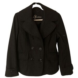 Guess Women’s Size Large Double Breasted Dark Gray Wool Blend Short Style Coat